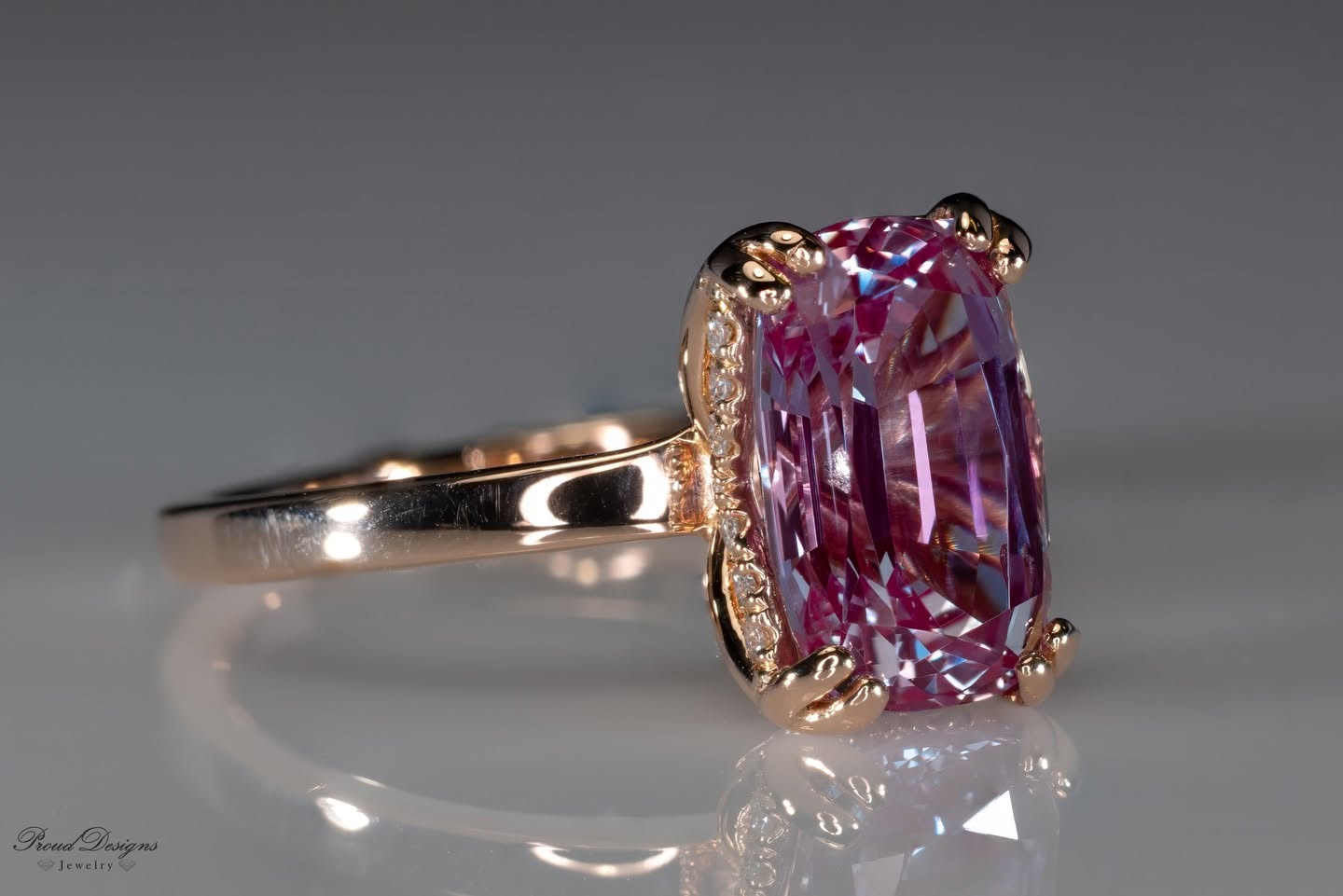 Rose-gold pink sapphire ring, handmade by Proud Designs Jewelry