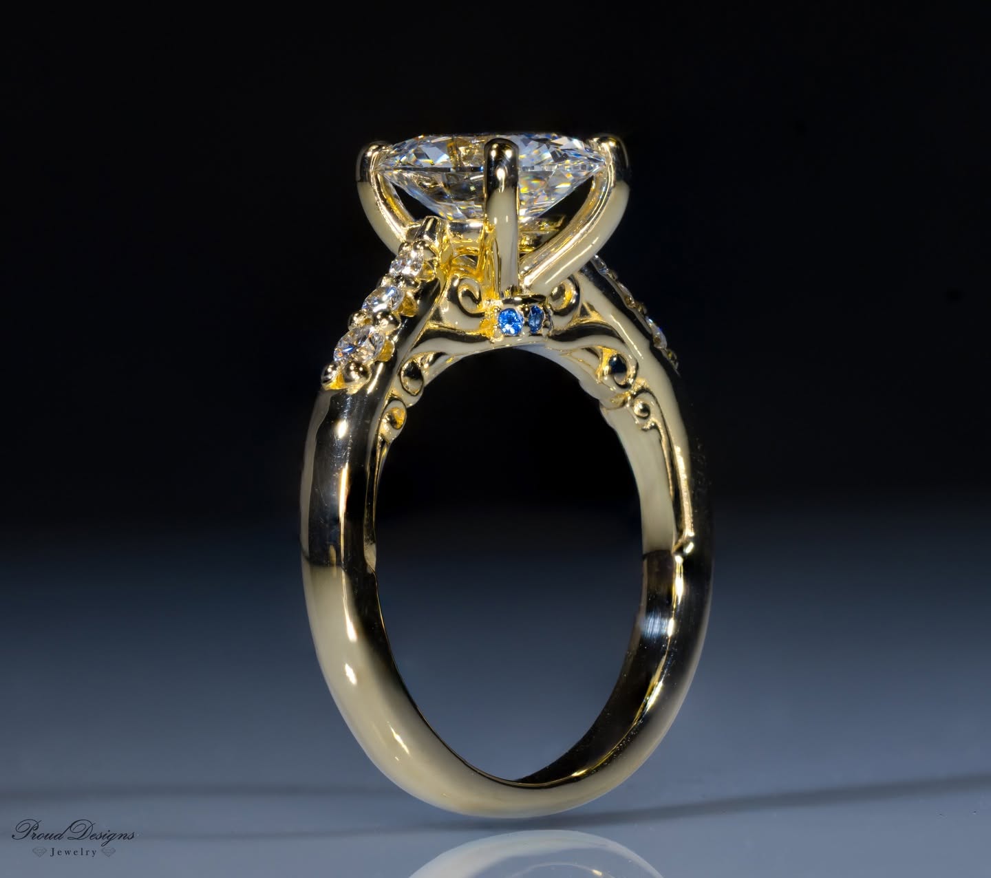 Yellow-gold diamond solitaire engagement ring, handmade by Proud Designs Jewelry